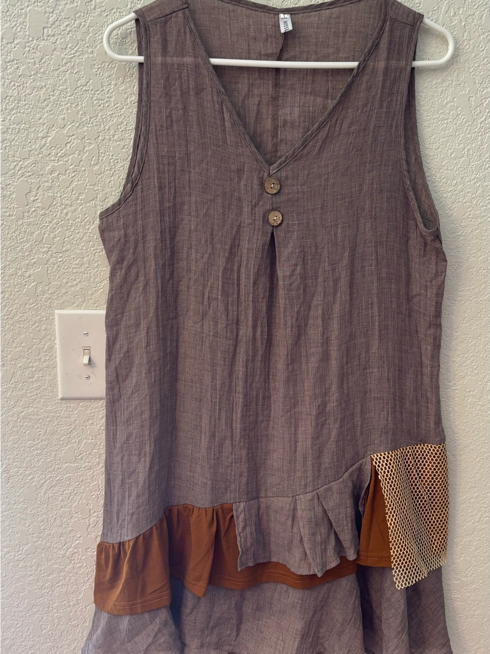 MISSLOOK Brown Layered Sleeveless V-Neck Top with Button Detail